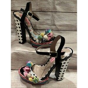 Betsey Johnson Womens Polka Fabric - Special Occasion Slingback Platform 5.5M